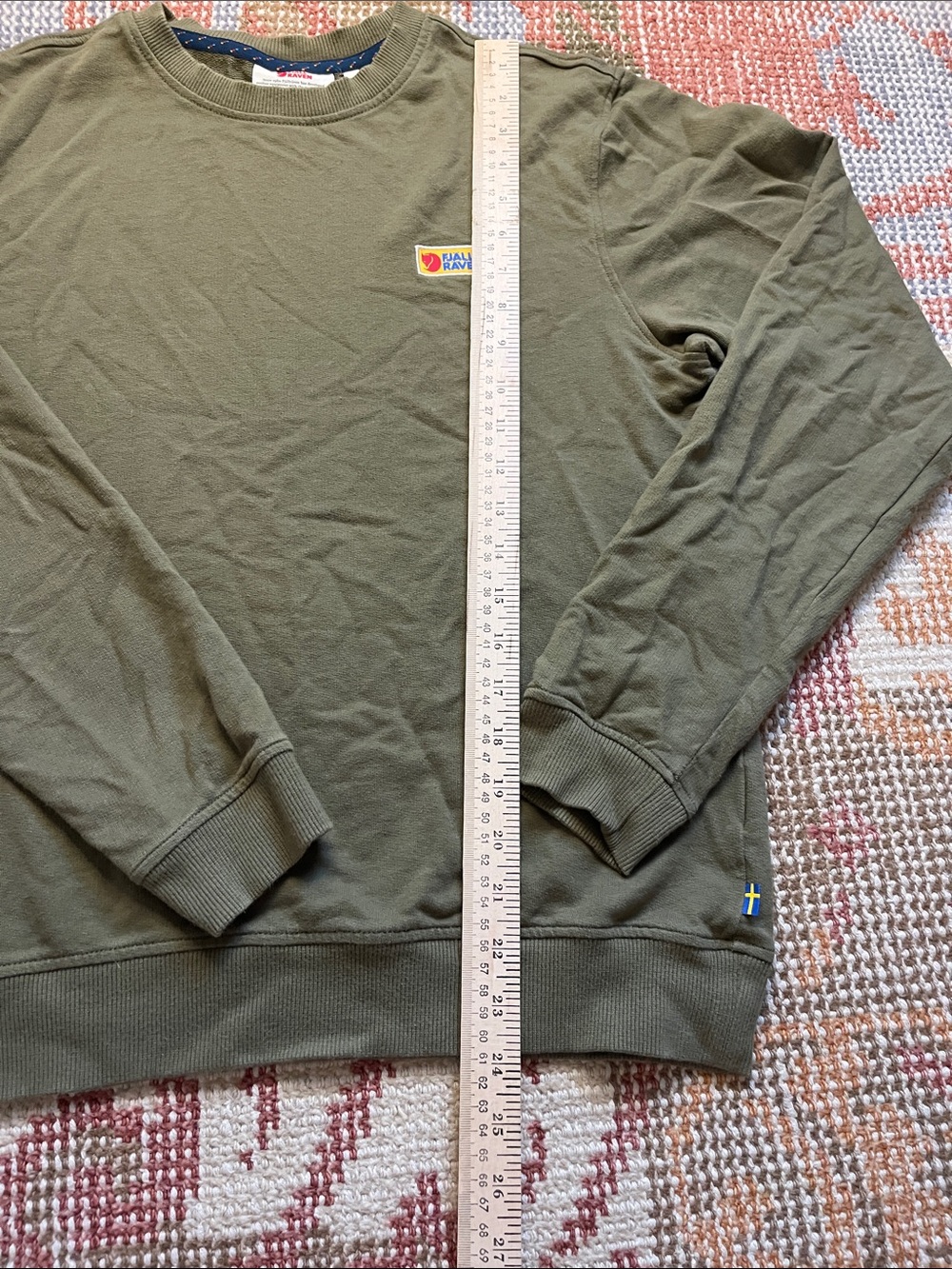 Fjällräven Vardag Sweater Men’s Small Green Organic Cotton Logo Patch Crewneck - Picture 3 of 10
